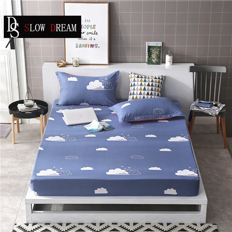 

SLOWDREAM 1PCS Cloud Bed Fitted Sheet Pillowcase Bed Sheet On Elastic Band Rubber Sheet Bed Linen Nordic Blue Mattress Cover