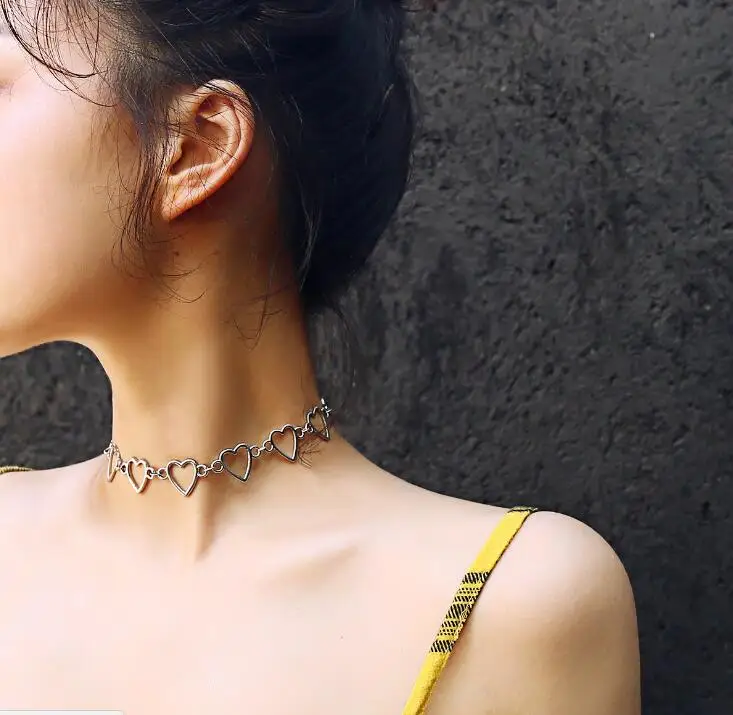 

Wild temperament alloy geometric personality accessories simple hollow love single layer necklace female