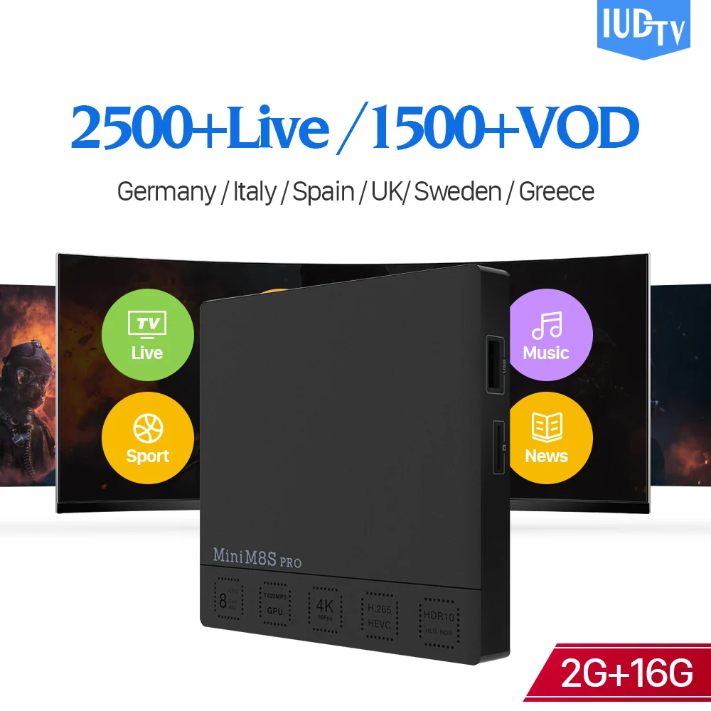 

IPTV Europe Spain TV Receivers Mini M8s Pro 2G 16G Android 7.1 with IUDTV IPTV Subscription Spain Italia Albania Turkey Sweden
