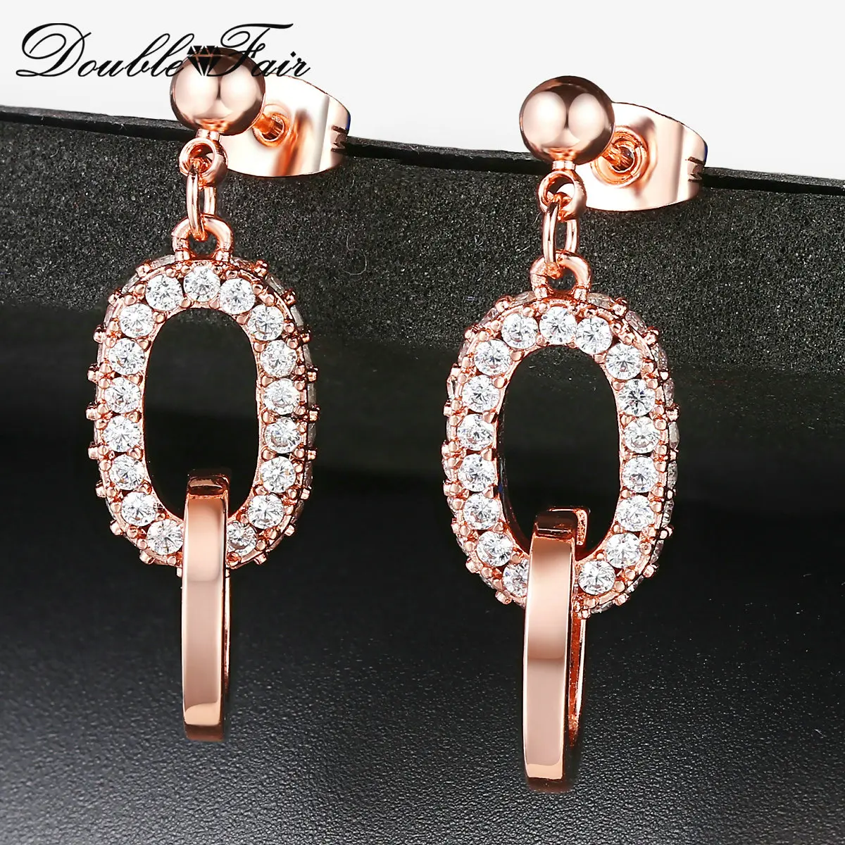 

Double Fair Drop Earrings For Women Daily Gift For Girls Rose White Gold Color AAA+CZ Fashion Jewelry DFE129M