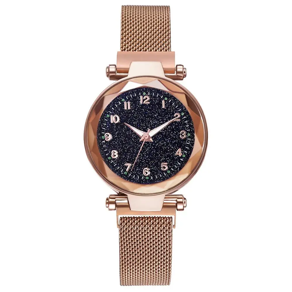 Светящиеся часы женские часы модные элегантные с магнитной пряжкой таинственные наручные часы Звездное небо часы для подруги дропшиппинг - Цвет: Золотой