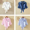 100% Cotton Womens Blouse Shirt White Summer Blouses Shirts Holiday Loose Short Sleeve Casual Tops And Blouses Women Blusas New ► Photo 3/6