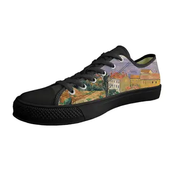 

2019 High Quality Men Casual Spring Autumn Shoes Natural Painting Art Print Shoes Low top Black Canvas Vulcanized Classic Shoes