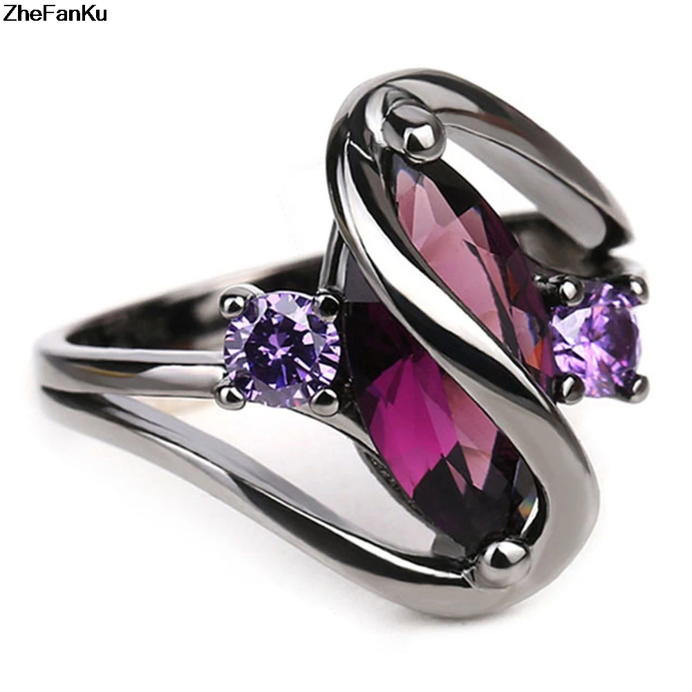 

Trendy Purple Engagement Wedding Rings For Women Horse Eye Cz Black Gold Rings Party Jewelry Bague Femme Anillos