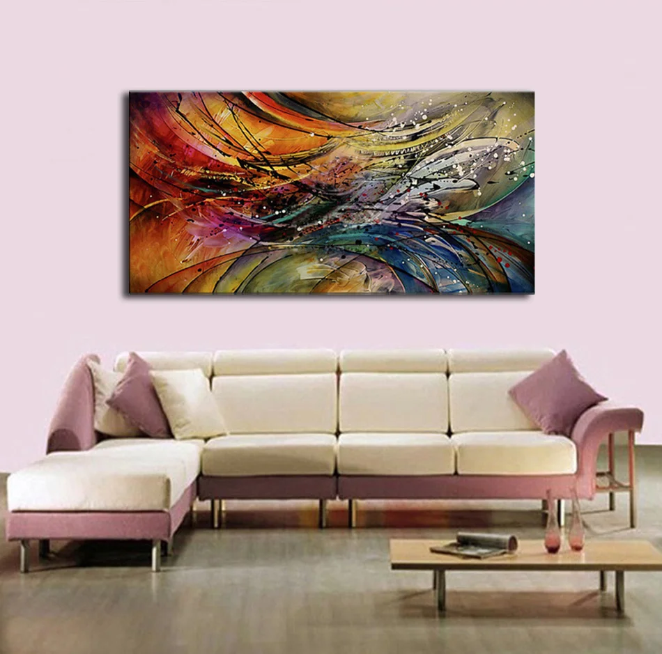 Hand Painted Modern Abstract Oil Painting Home Wall Art Canvas Set With Red White Geometric Artwork