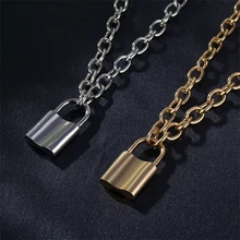 Винтажные Подвески с квадратным замком для женщин, подарки дружбы, простой дизайн, золотой, серебряный цвет, цепочка, сплав, подвеска на шею