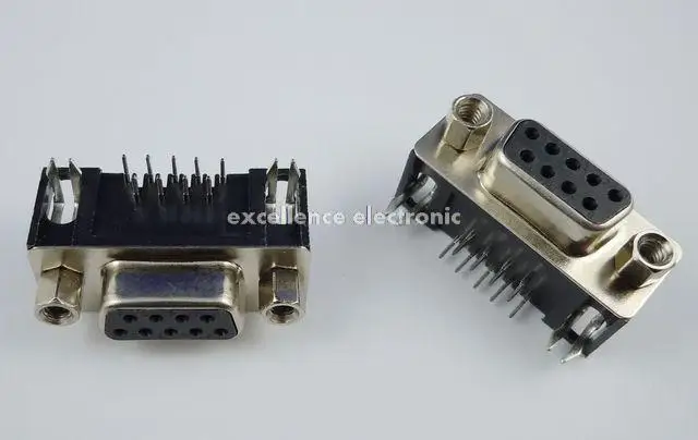 

50 Pcs D-SUB 9 Pin Female Right Angle PCB Connector 2 Rows DB9F Type 5.08