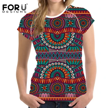 

FORUDESIGNS African Print Tribal Ethnic Print Women Summer Tshirt Breathable Short Sleeve Tee Shirts for Girls Teen Casual Tops