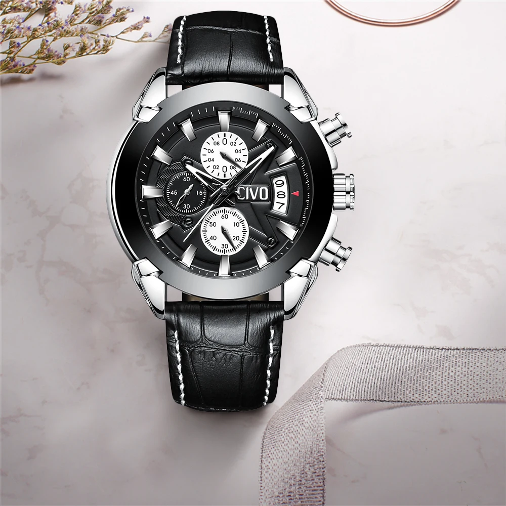 CIVO мужские часы Reloj Hombre водонепроницаемые аналоговые кварцевые наручные с