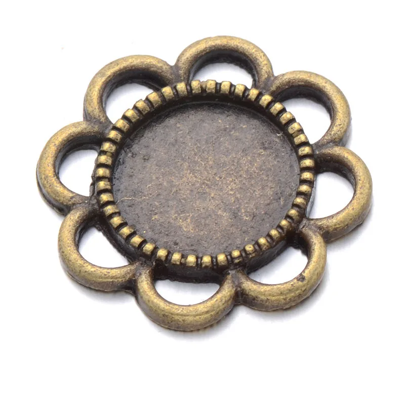 

10pcs Antique Silver Bronze 12mm Round Glass Cabochon Base Setting Plum Flower Shape Pendant Tray For Necklace Bracelet Jewelry