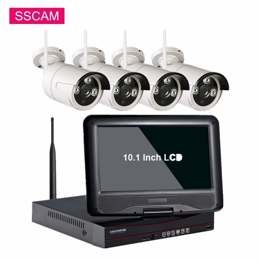 

4CH 1080P Wireless NVR Kits 10.1' LCD 2 IN 1 Recorder Outdoor Security 2MP IP Camera Video Surveillance Wi-fi cctv camera system
