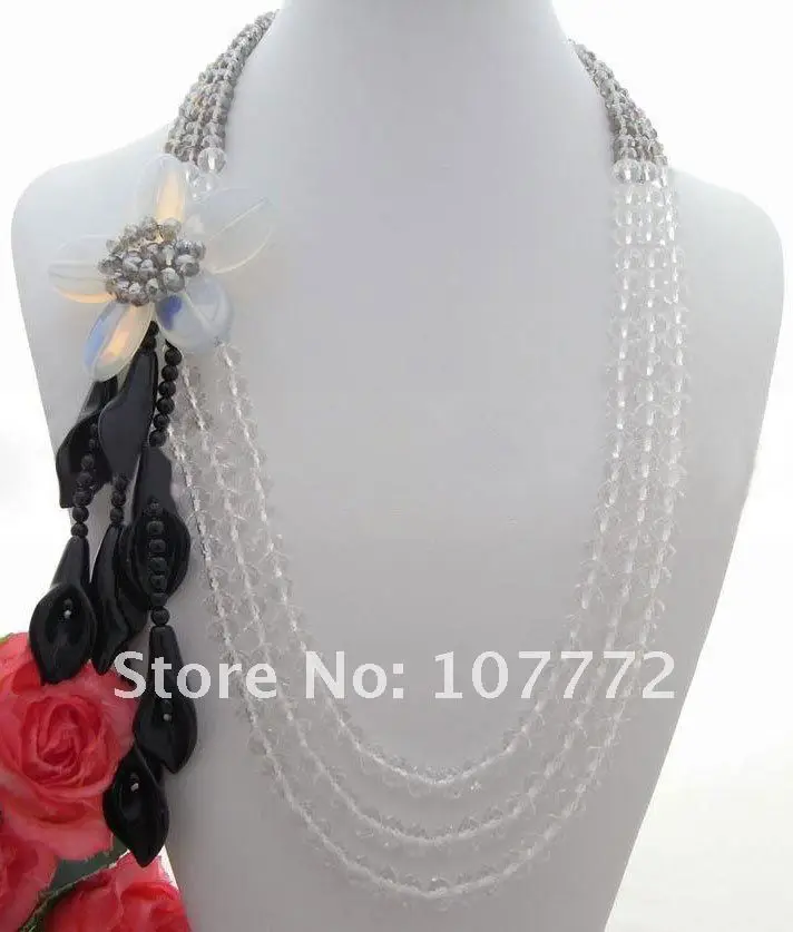 

Stunning! Onyx Flower&Quartz Necklace free shipment