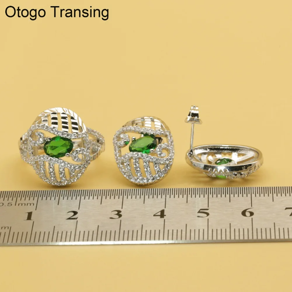 Otogo transing кулон/серьги/браслет комплект ювелирных изделий Серебро Цвет зеленого цвета с украшением в виде кристаллов циркония классический свадебный комплект ювелирных изделий Для женщин SET203