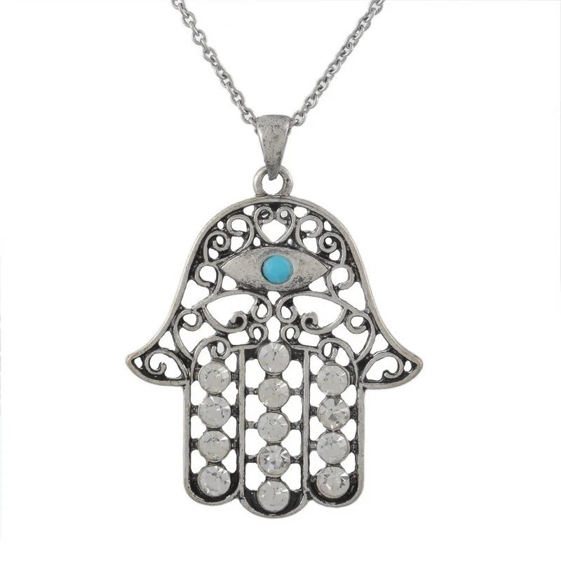 New Fashion Gold Silver Turkey Blue Eye Hamsa Hand Fatima Palm Necklac For Women Jewelry Wholesale Good Luck Chain Necklace - Окраска металла: 7