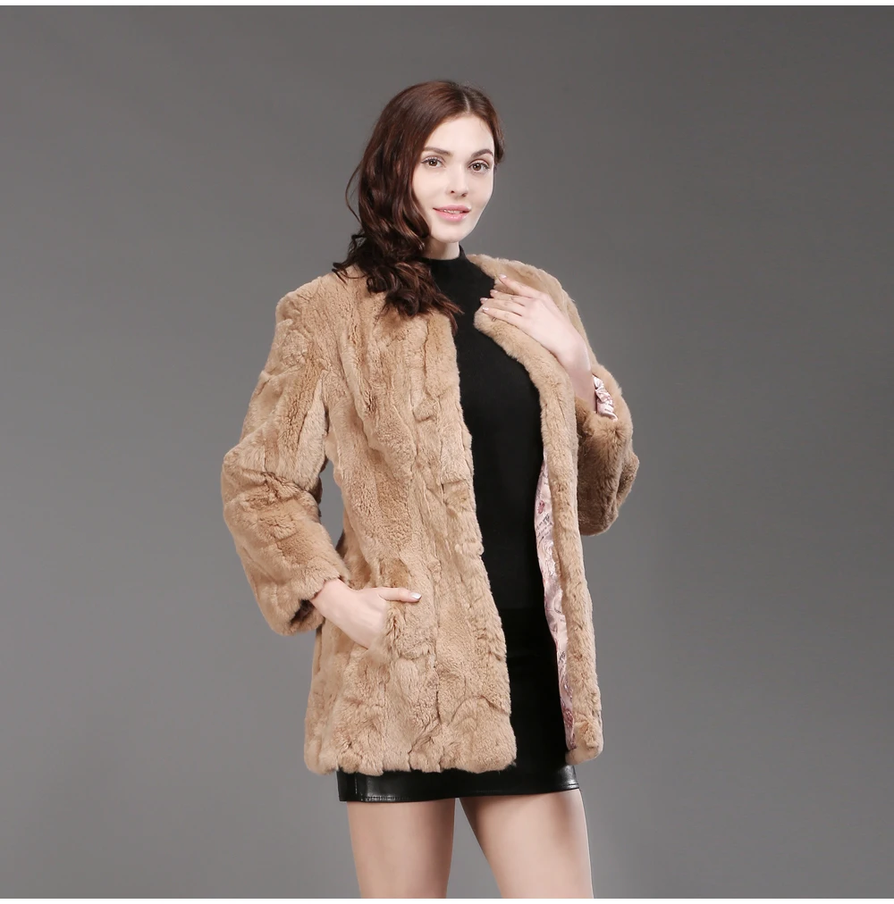 Горячая Распродажа, Женское пальто из натурального кроличьего меха, натуральная кроличья зимняя куртка с отделкой из меха, теплая Женская модная длинная верхняя одежда из кроличьего меха