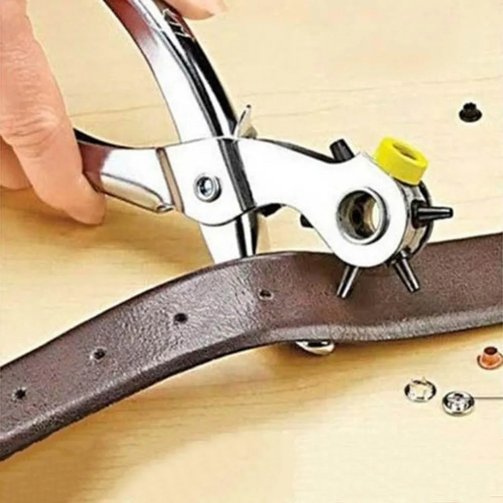 

1Pc Quality Household Belt Hole Puncher Leather Punchers Tools Holes Punch Machine 3-in-1 Hand Pliers Tool with 5 Hole Sizes