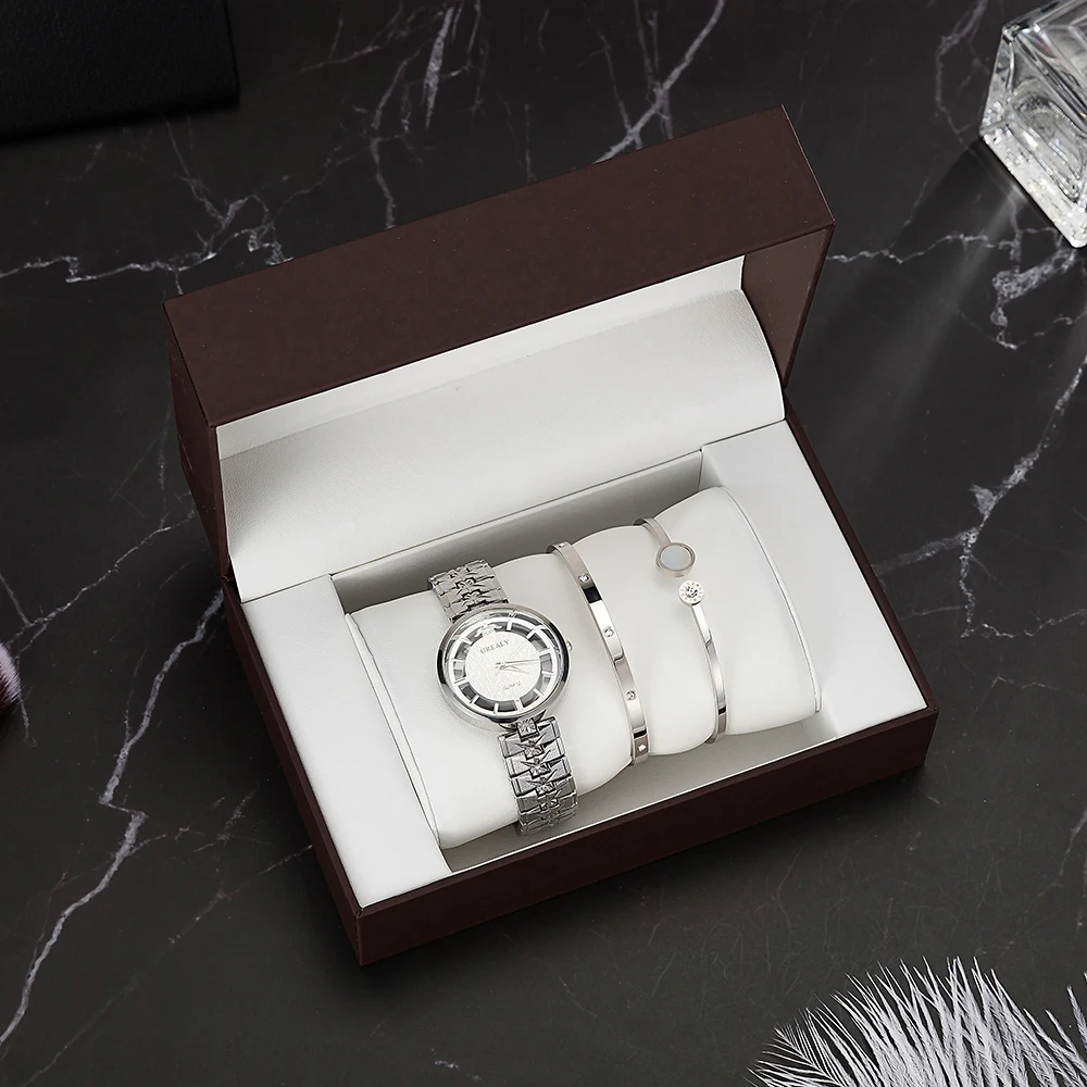4 шт высококачественные часы для подарка женские кварцевые часы с 2 шт браслетом из нержавеющей стали набор с подарочной коробкой лучшие продажи часов