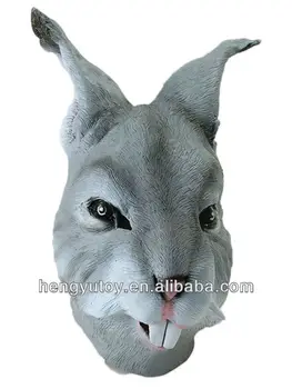 

Realistic Halloween Prop Bunny Fancy Costume Latex Grey and brown and White Rabbit Mask