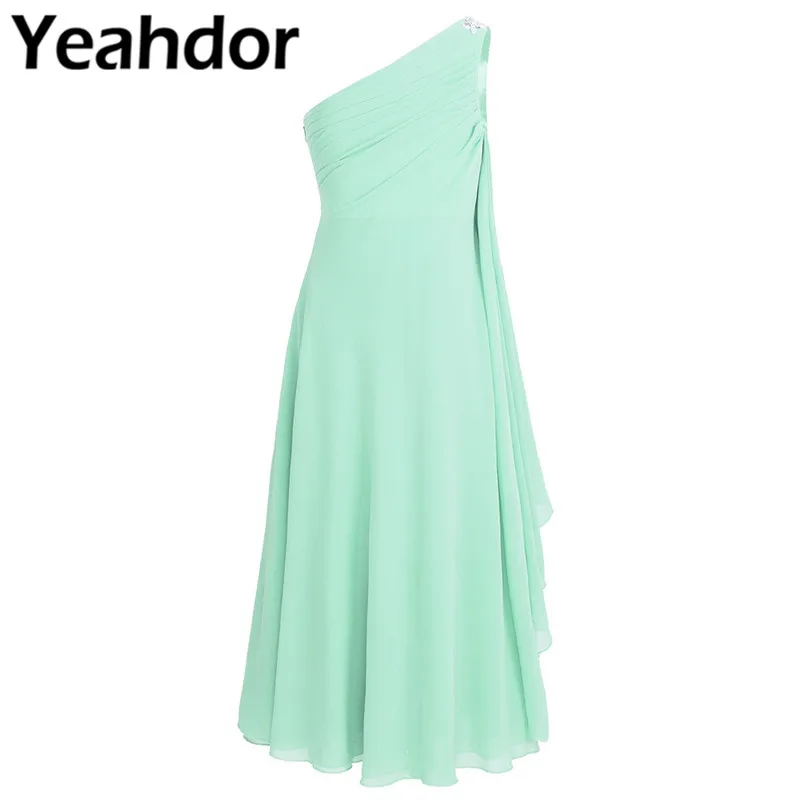 

Flower Girl Dress Chiffon One Shoulder Rhinestone Princess Dress Kids Girls Vestidos for Wedding Pageant Special Occasions