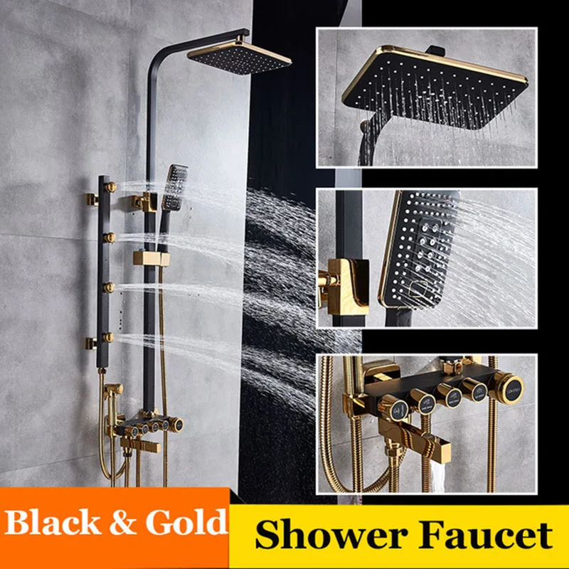 Senlesen роскошный золотой черный/хромированный душевой набор с биде массажные струи для ванной комнаты Смесители для душа смеситель