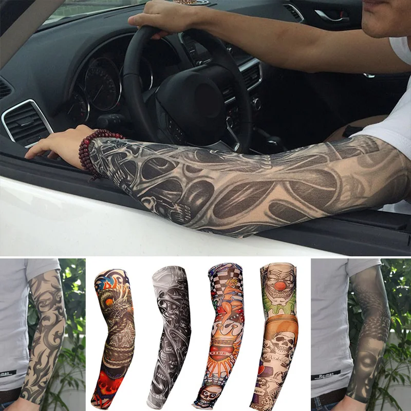 16 видов стилей татуировки рукавом человек Поддельные Временные татуировки, унисекс Теплые эластичные УФ-защита Прохладный печатных солнце-доказательство панк