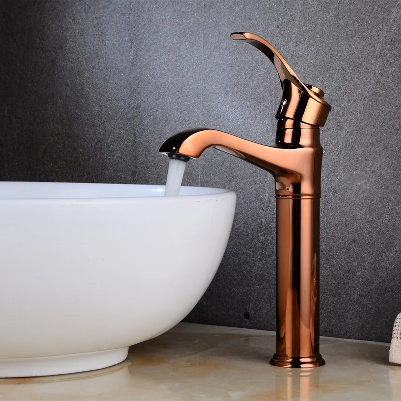 LIUYUE смеситель для раковины из латуни розового золота Высокий/Низкий кран для ванной комнаты Роскошный смеситель для раковины на бортике очищающий кран смеситель для раковины