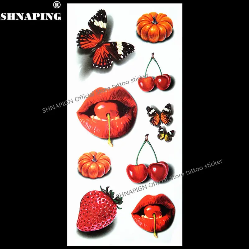 

SHNAPIGN Sexy Red Lip Cherry Temporary Tattoo Body Art Flash Tattoo Stickers 19*9cm Waterproof Styling Tatoo Home Decor Sticker