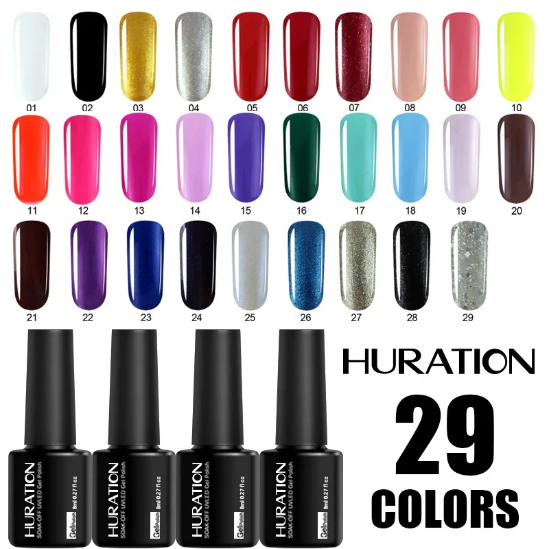 

Huration UV Nail Gel Polish Glitter 29 Color Gellak for Manicure Top Base Polish Semi-permanent Gel Varnish Off White Nail Art