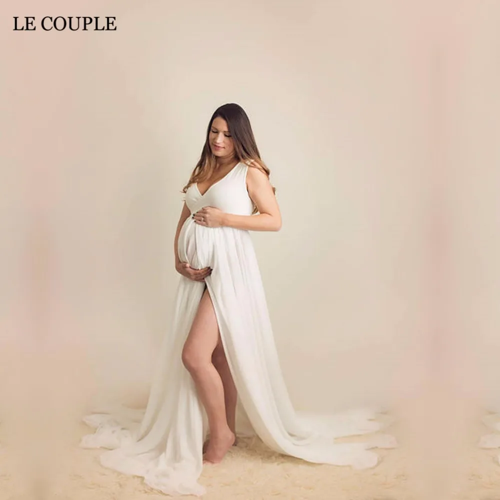 Платье для беременных Le Couple длинное шифоновое с треугольным вырезом без рукавов
