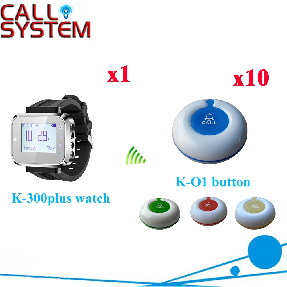 Wireless Waiter Call System Top Sales Restaurant Service 433.92MHZ Service Bell For A Restaurant CE(1 watch+10 call button)