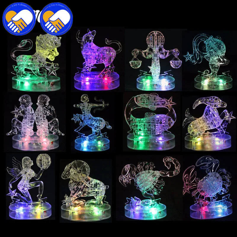 

New 3D Crystal Zodiac Signs Puzzle Flashing LED Light Kids Twelve Constellations Horoscope Jigsaw Puzzle Toys For Kids Gifts
