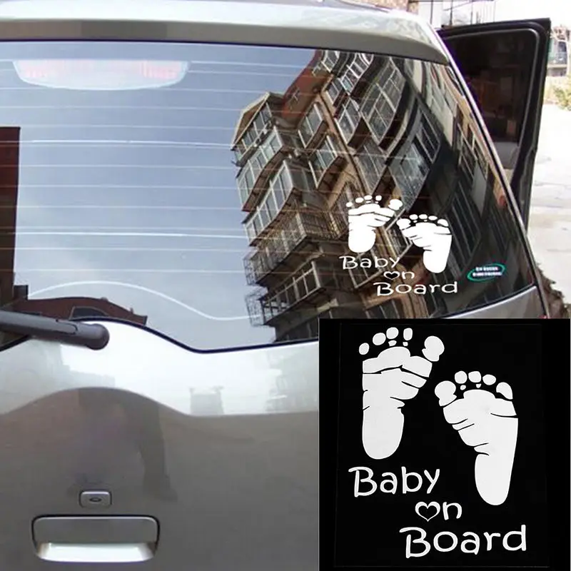 New Refective Car Stickers Cute Letter Baby on Board Footprints Auto Safety Warning Window 1PC | Автомобили и мотоциклы