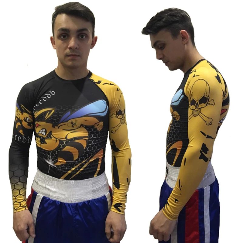 

COCEDDB Hot Sale Fitness MMA Compression Shirt Men animal Bodybuilding Long Sleeve Crossfit 3D The hornets T Shirt BJJ Tops Tees