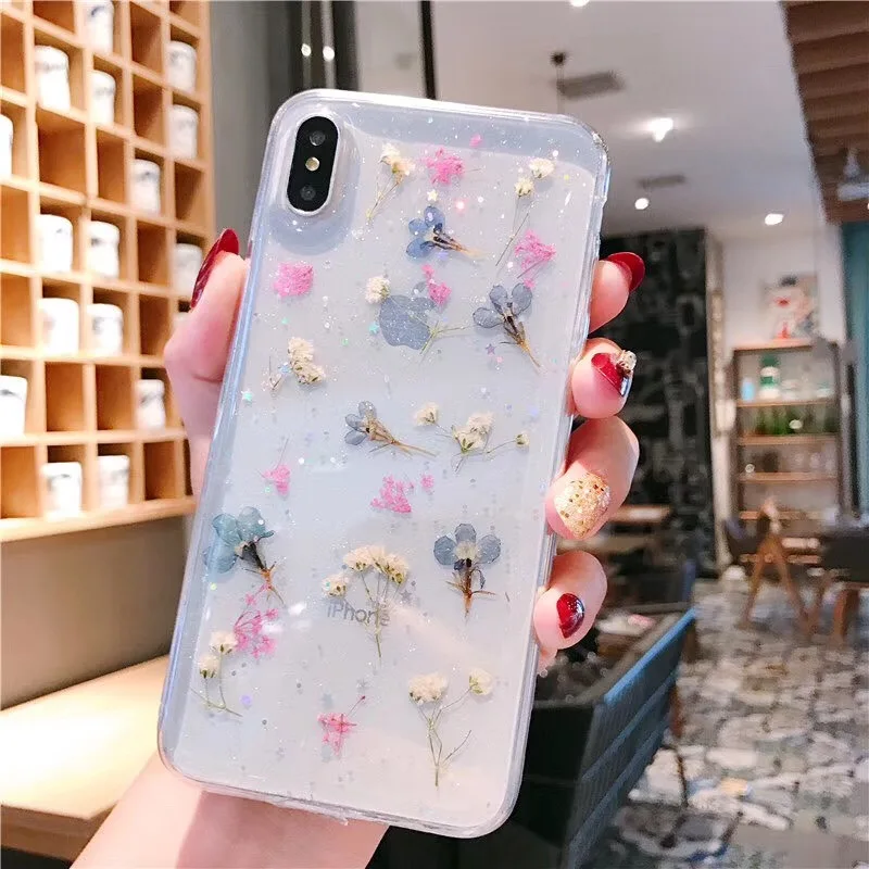 Чехол Tfshining с настоящими цветами для iPhone 11X6 6S 7 8 Plus XR XS Max 11 Pro прозрачный чехол из