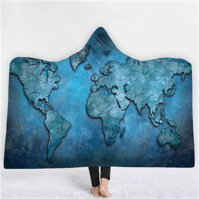 Супер мягкое шерстяное одеяло с капюшоном, Карта мира, теплое зимнее одеяло с капюшоном, одеяло s для взрослых, худи, одеяло для путешествий, диван Manta - Цвет: World map 06