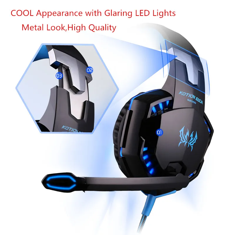 G2000 G9000 Gaming Headsets Big Headphones with Light Mic Stereo Earphones Deep Bass for PC Computer Gamer Laptop PS4 New X-BOX