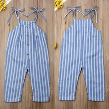 Мода г. для маленьких девочек полосатый комбинезон штаны на подтяжках последняя горячая Распродажа костюмы лук шнурок одежда