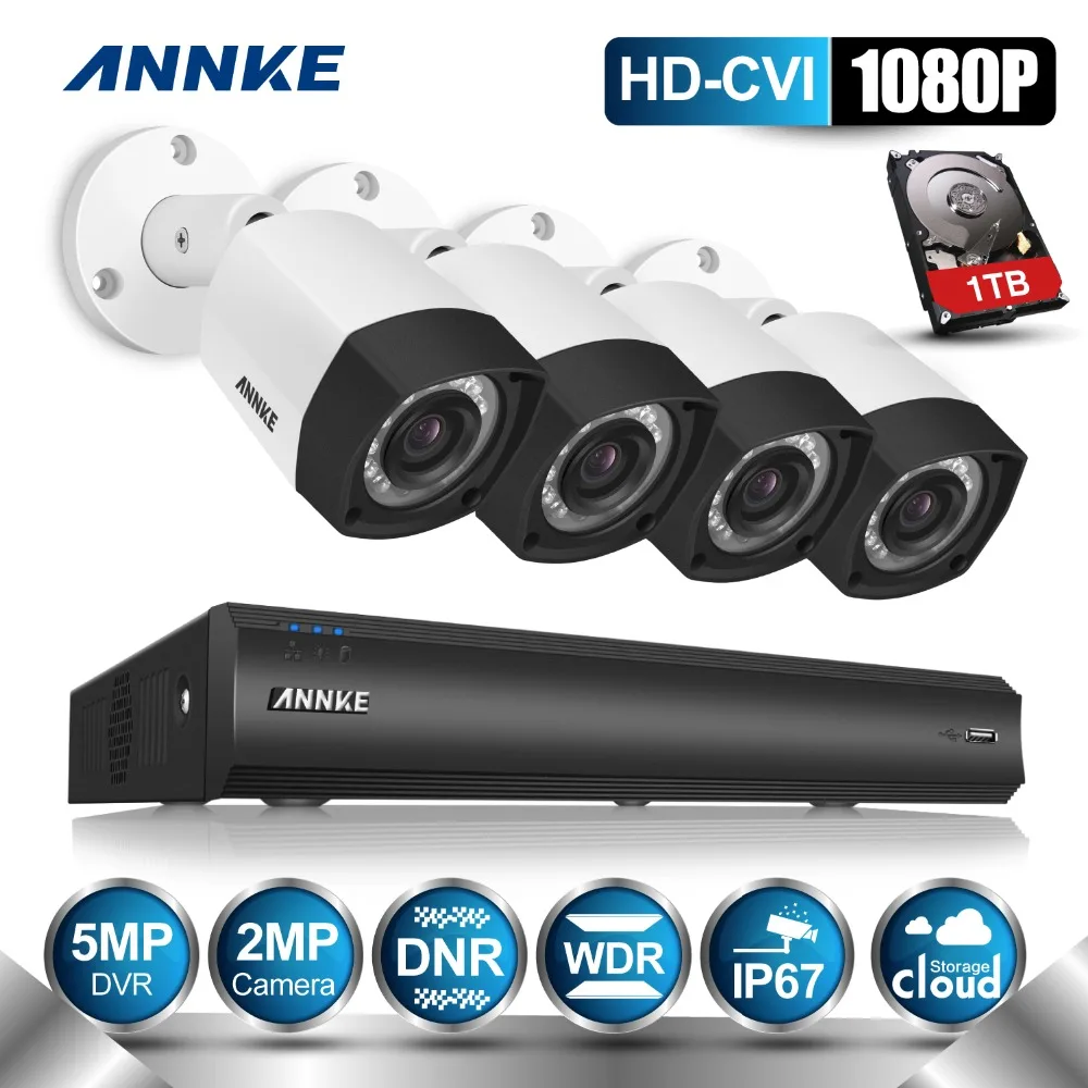 

ANNKE 4CH 1080P DVR HD-CVI Digital 2.0 MP Cameras CCTV Home CCTV Security Camera System with 1TB