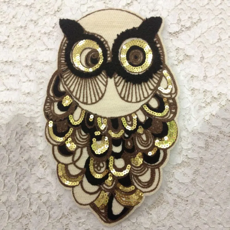 Owl Animal Sequin Ironing Appliques Stickers Iron on Patch for Clothing