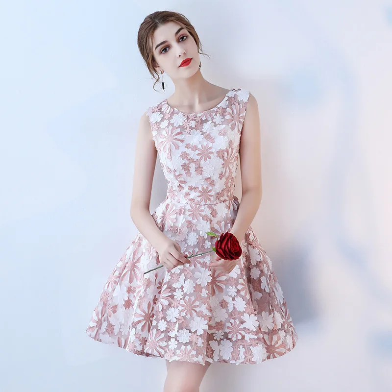 

Short Simple Evening Dress 2019 New Slim Birthday Party Dresses O-neck Sleeveless A-line Prom Dress Haute Couture