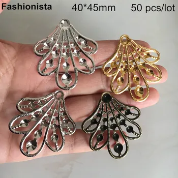 

Free Shipping- 50 pcs Metal Alloy Stamping Crafted Peacock Tail Flowers For Decoration or DIY Jewelry,40*45mm