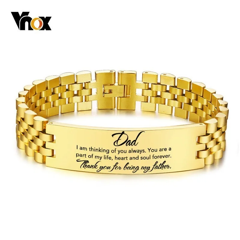 

Vnox Gold Tone Men's Bracelets to My DAD Gifts Personalize Engrave Stainless Steel ID pulseira masculina 21.5cm