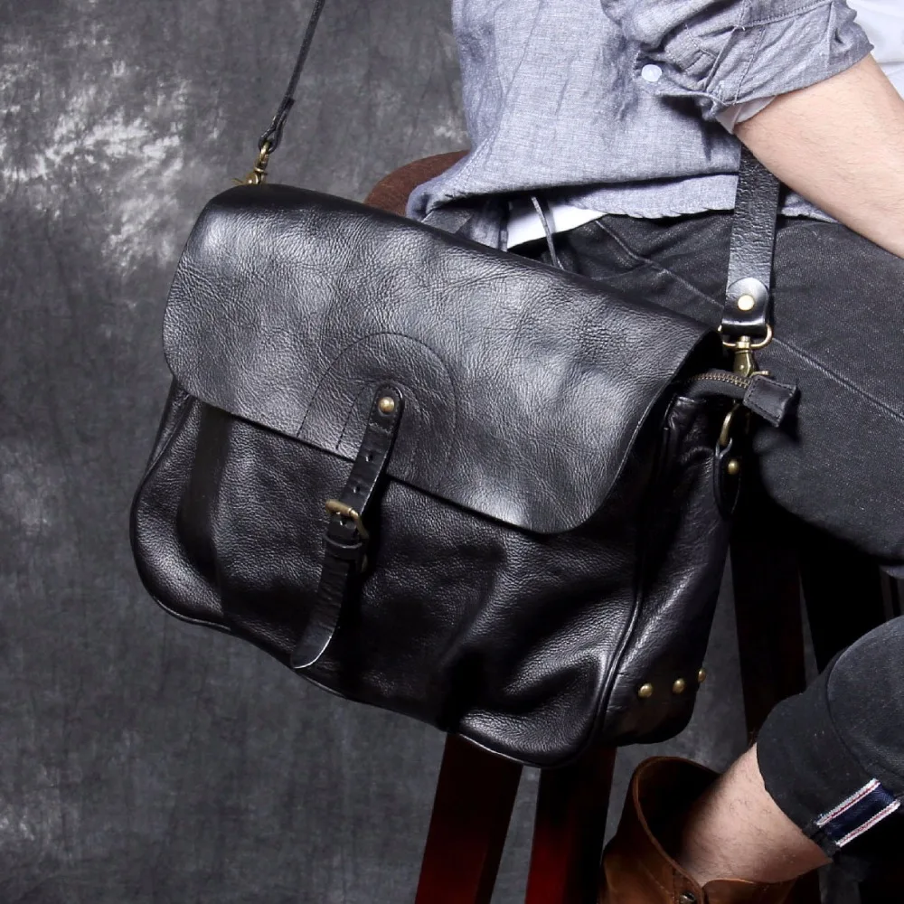 AETOO New Retro Classic men's Postman bag, head-layer cowhide original handmade casual shoulder crossbody bag