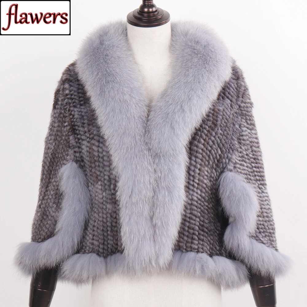 

2024 Hot Real 100% Natural Mink Fur Pashmina Women Fashion Knitted Mink Fur Scarf Lady Real Mink Fur Fox Fur Collar Poncho Shawl