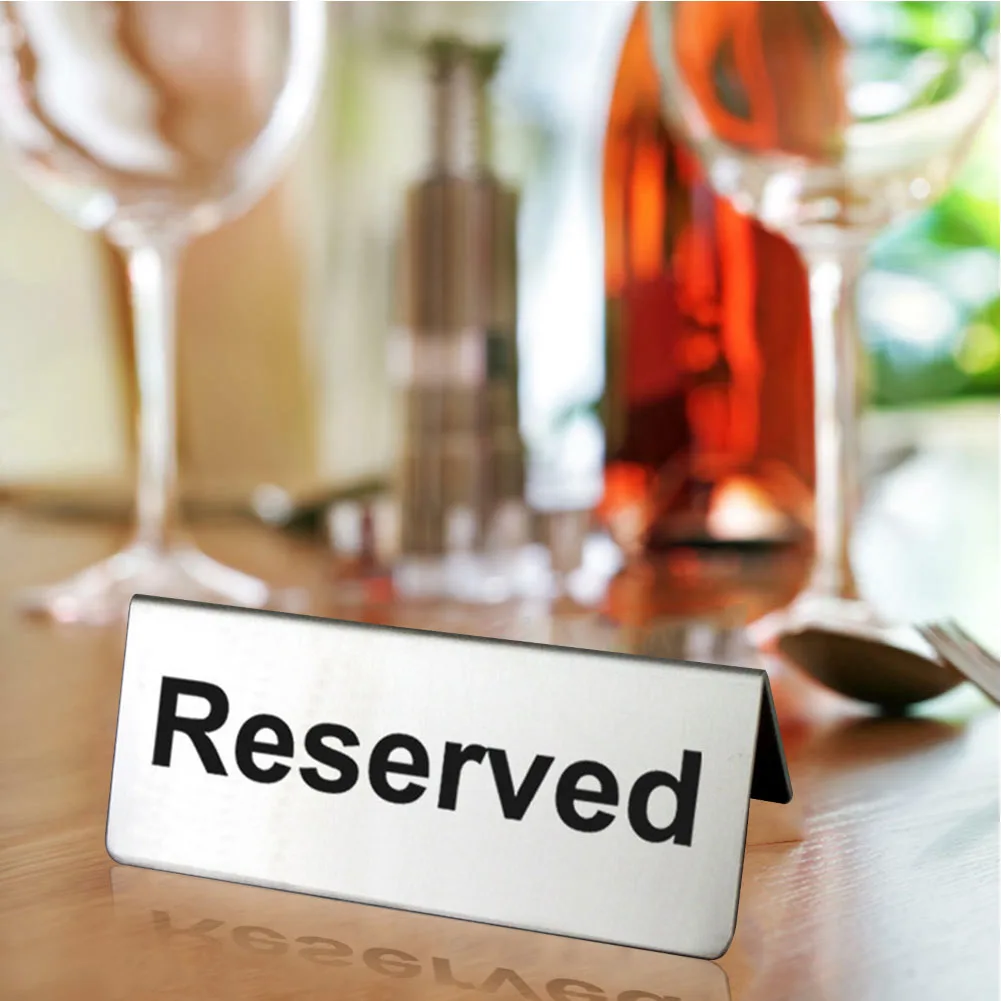 

Stainless Steel Cafe Hotel Reserved Reusable Takeaways Bar Table Sign Double Sided Lightweight Triangle Brushed Tableware