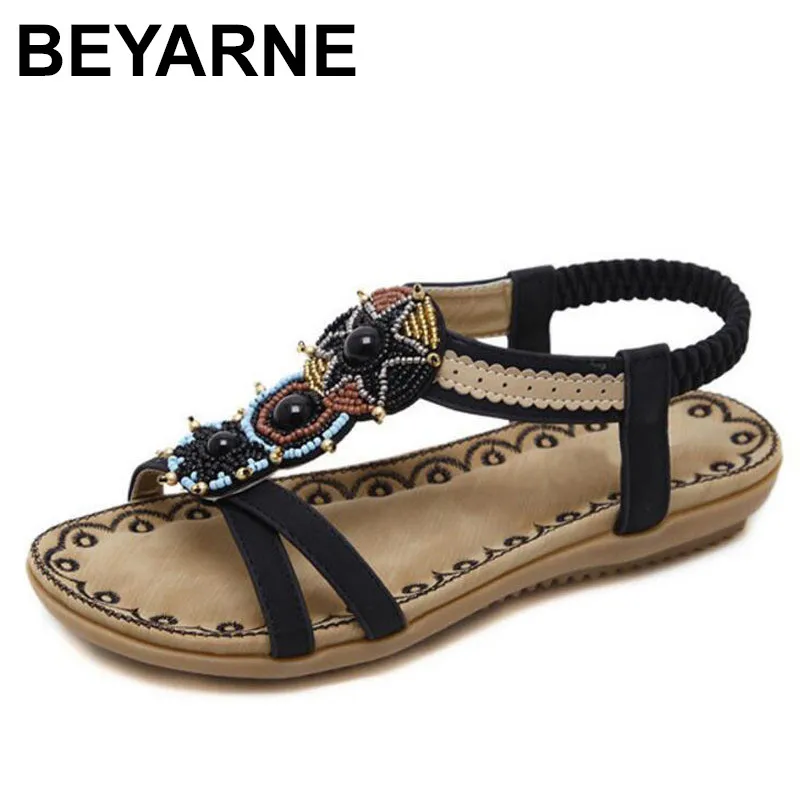 Женские босоножки с бусинами на плоской подошве|thongs shoes|beach shoessandals beads |