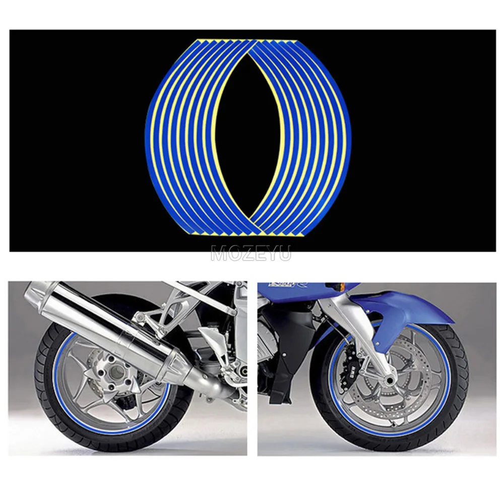 16 полоски светоотражающий, для мотокросса велосипед наклейка на мотоцикл наклейка для колес для Honda CBR 600F 600RR 900RR 929RR 1000RR 954RR - Цвет: Синий
