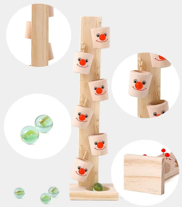 Детские Мультяшные деревянные клоун мяч настольные игрушки/Детские деревянные игрушки домино с 6 милыми ведрами и мраморами