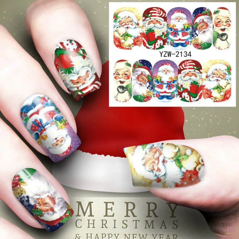 

1 Pcs Merry Father Christmas Tree Nail Sticker Water Decals Nail Glitter Flower Cat Butterfly woman Nail Art Decoration