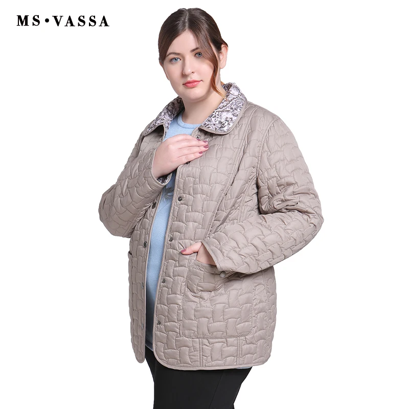 

MS VASSA Autumn Women jacket Double-sided w ladies casual jacket with flock turn-down collar plus size Cota S - 7XL outerwear